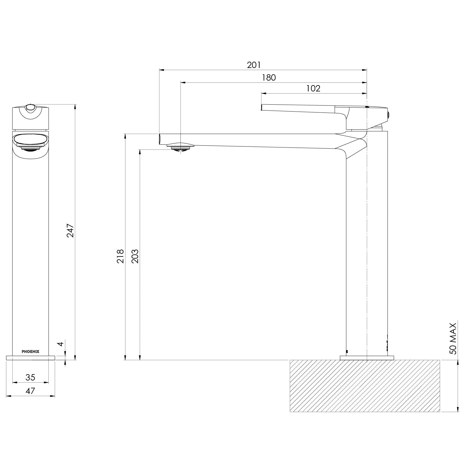 PHOENIX VASK LEAD FREE TALL VESSEL MIXER 247MM CHROME
