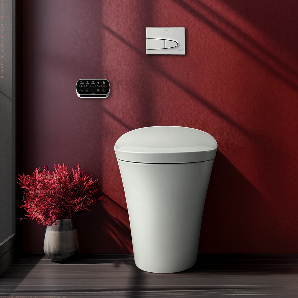 KOHLER VEIL INTELLIGENT RIMLESS WALL FACED TOILET W/ BLUETOOTH REMOTE BIDET PACKAGE ELONGATED GLOSS WHITE