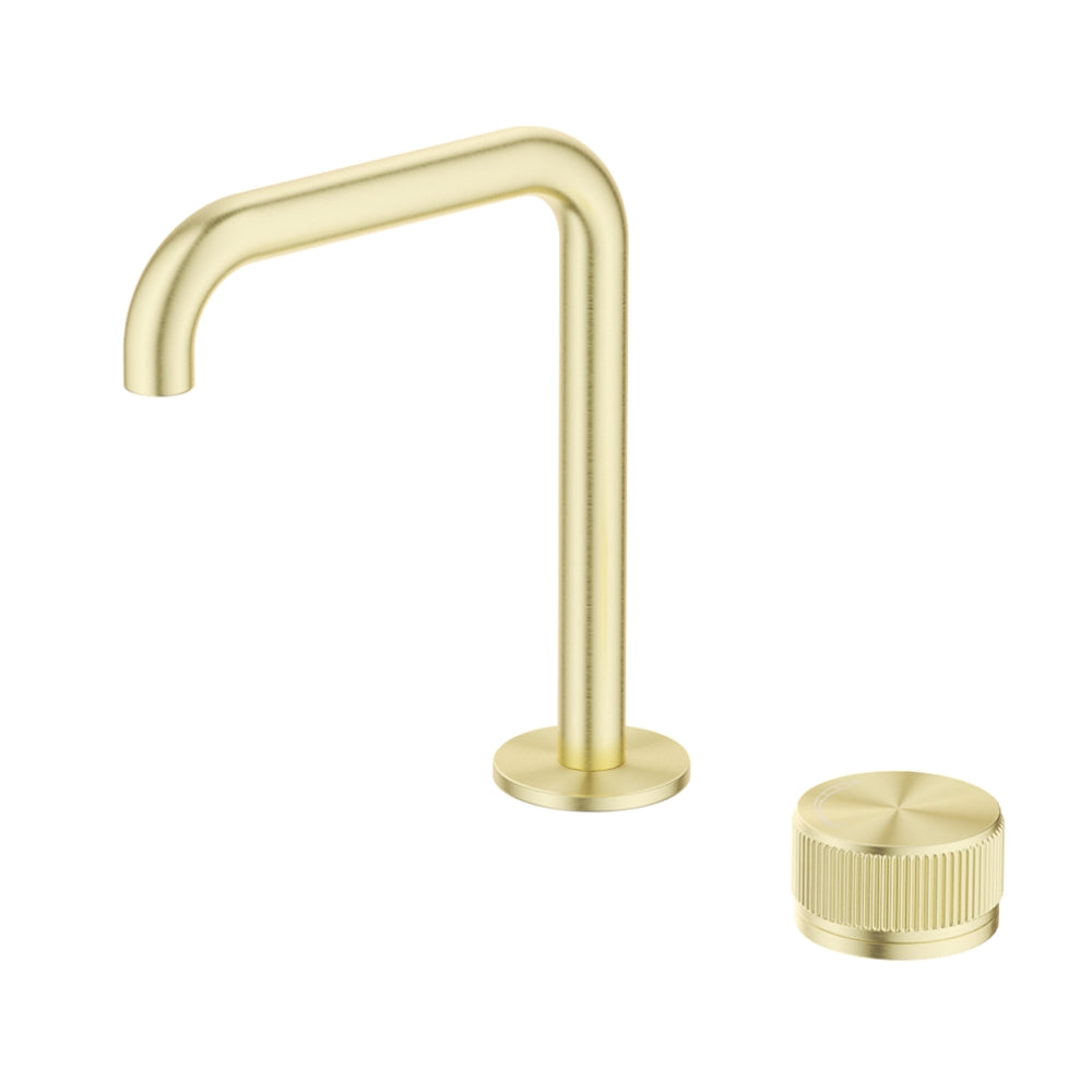 BELLA VISTA MICA LEAD FREE FLUTED SOFT-SQUARE HOB BASIN MIXER SET 205MM FRENCH GOLD