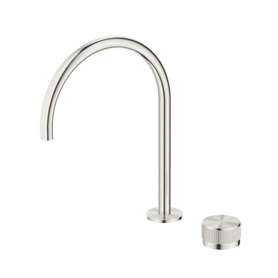 BELLA VISTA MICA FLUTED LEAD FREE GOOSENECK HOB SINK/BASIN MIXER SET 311MM BRUSHED NICKEL