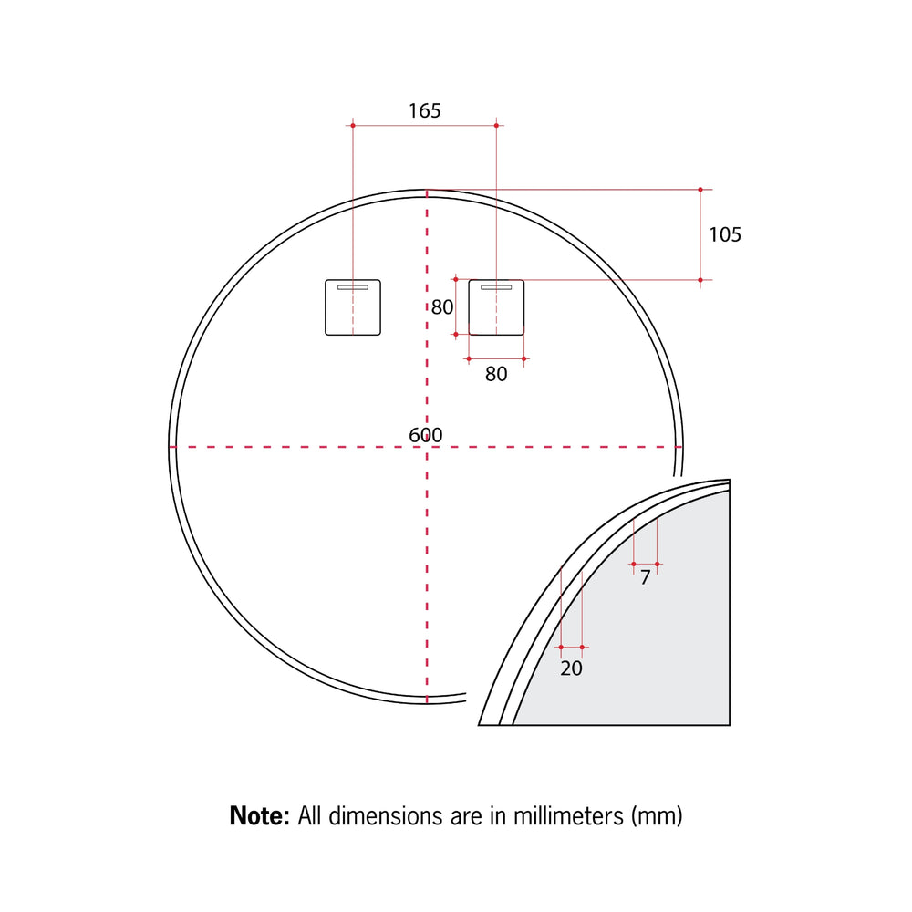 THERMOGROUP ABLAZE ROUND BLACK FRAMED MIRROR 600MM