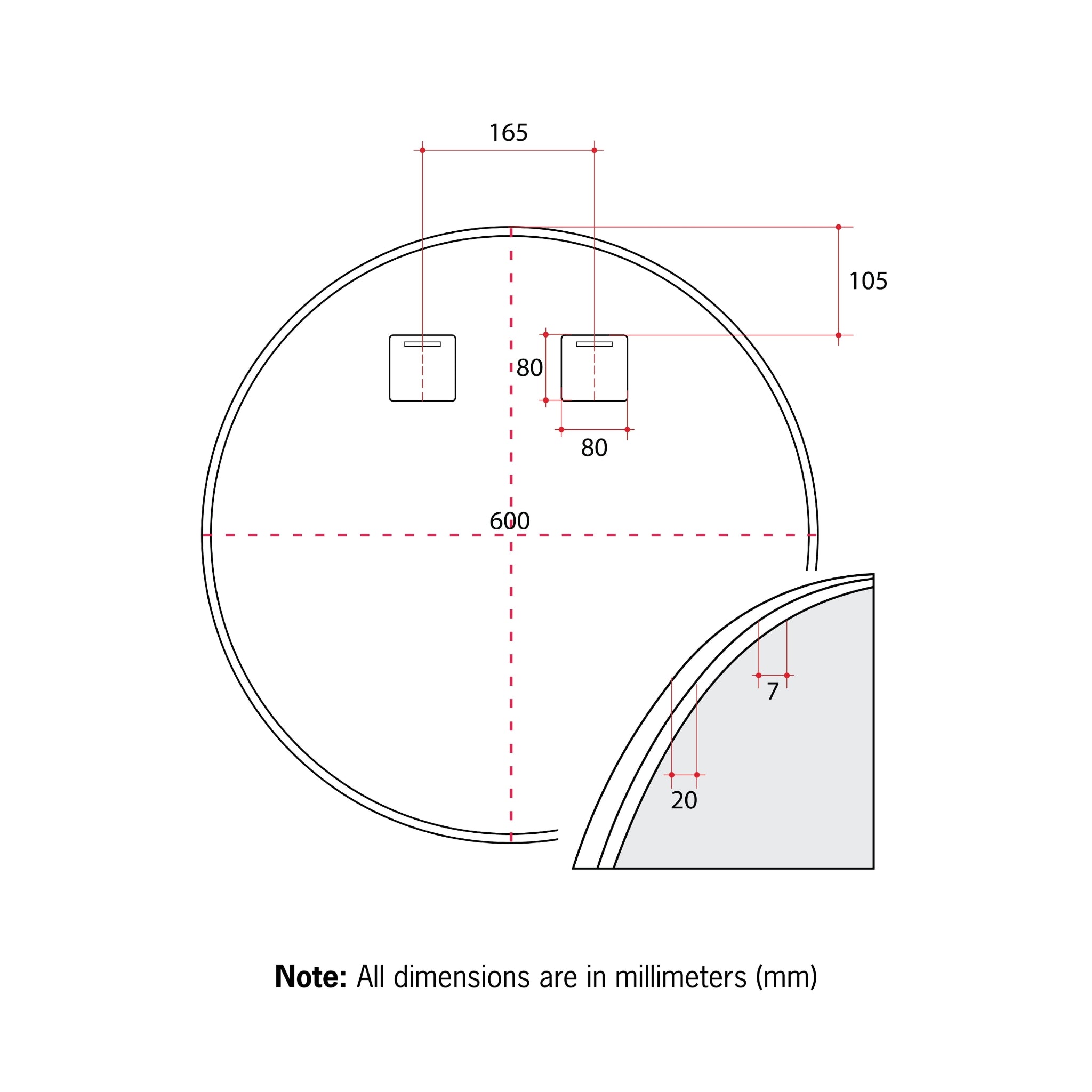 THERMOGROUP ABLAZE ROUND BLACK FRAMED MIRROR INCLUDING DEMISTER 600MM