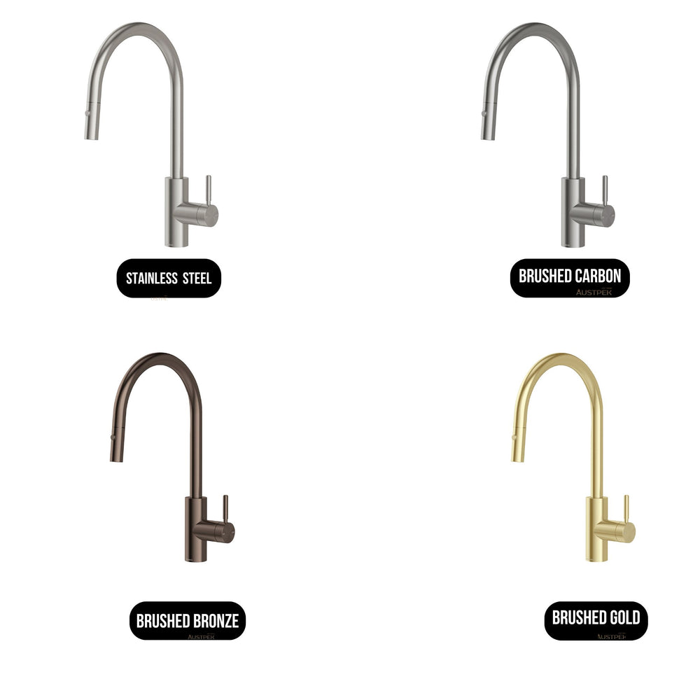 PHOENIX VIVID MKII GOOSENECK PULL OUT SINK MIXER 428MM BRUSHED GOLD