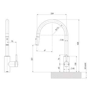 PHOENIX VIVID MKII PULL OUT SINK MIXER 240MM GOOSENECK BRUSHED BRONZE