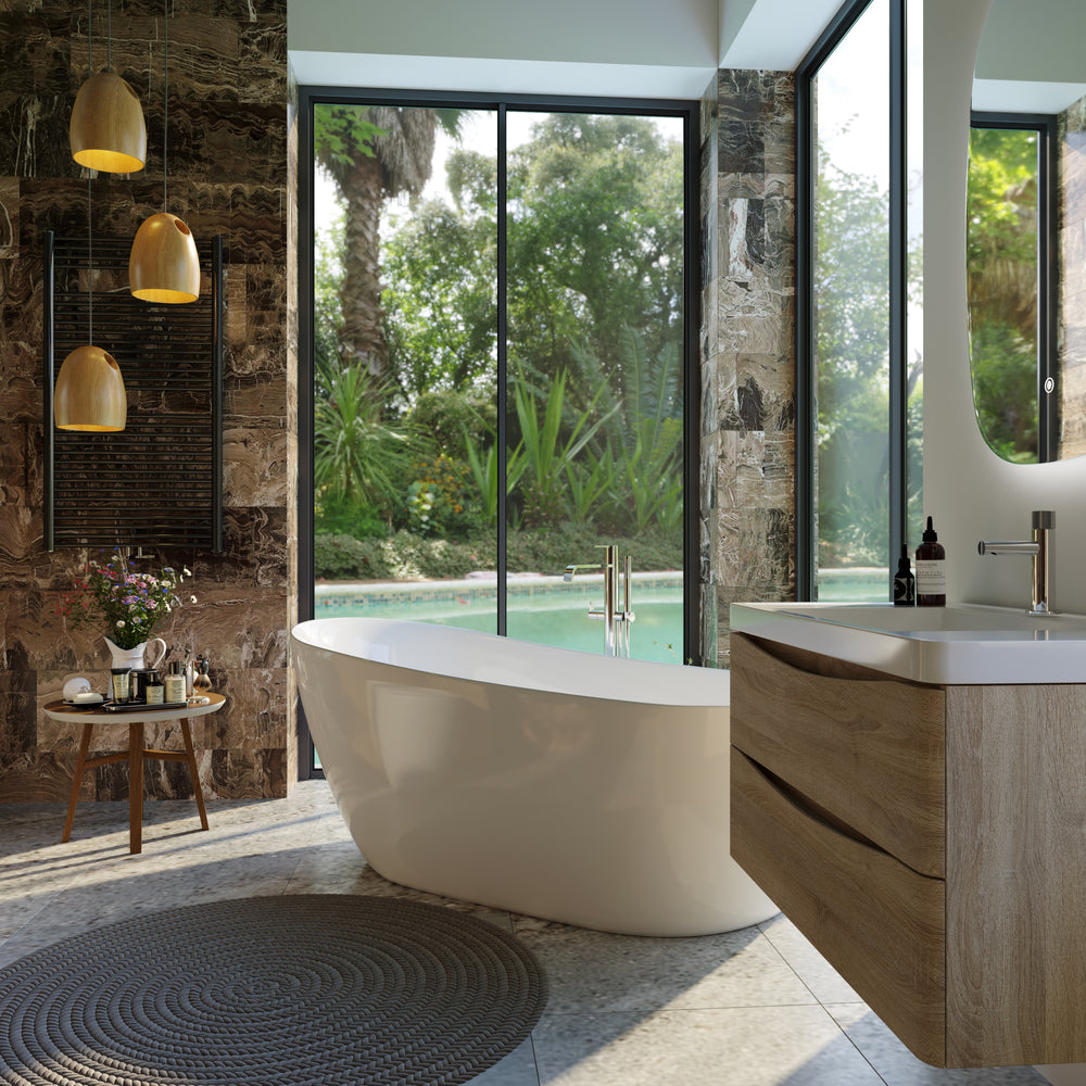 BELBAGNO ROMANO FREE STANDING BATHTUB SEMI GLOSS WHITE (AVAILABLE IN 1500MM AND 1700MM)