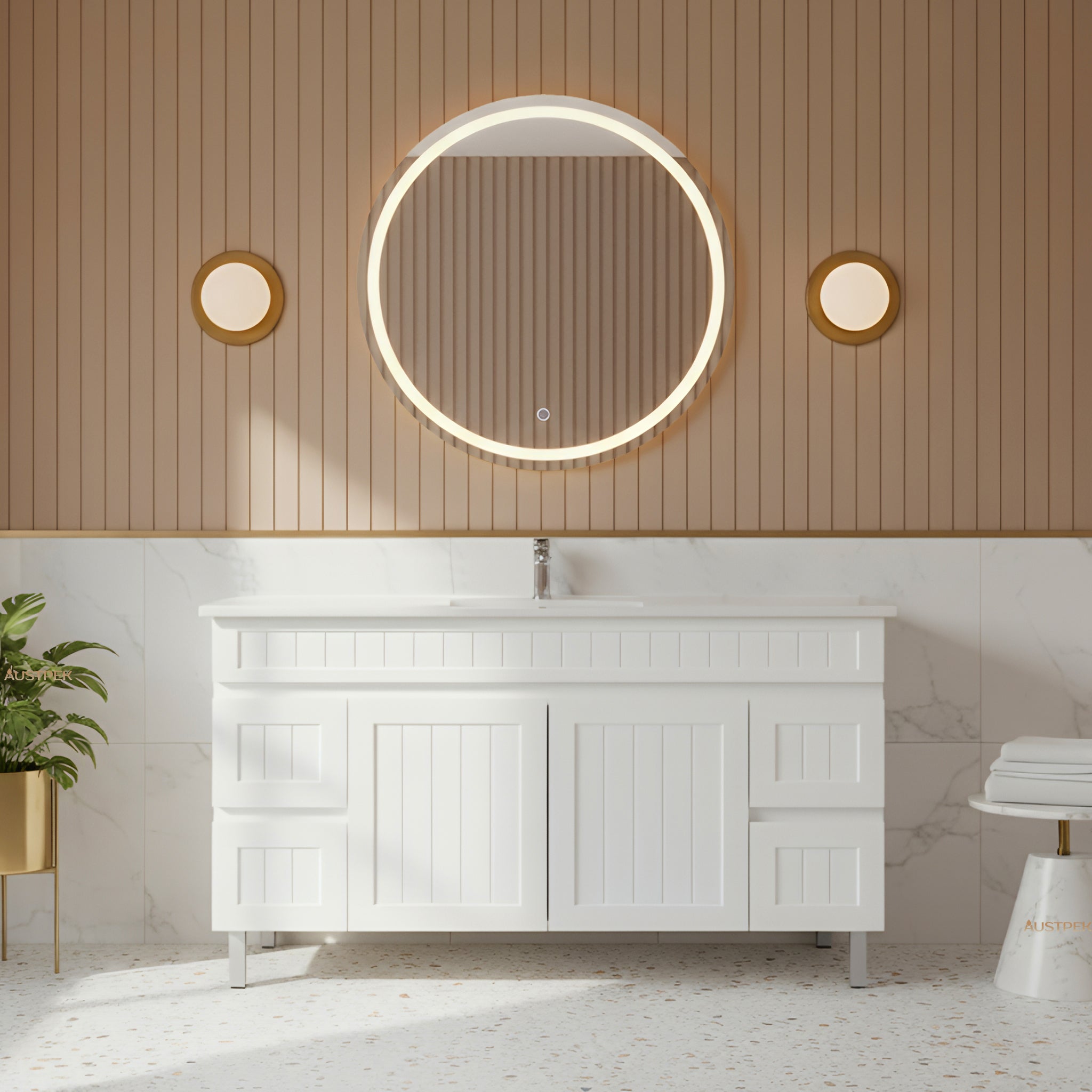 CETO ACACIA SHAKER MATTE WHITE 1500MM SINGLE BOWL FLOOR STANDING VANITY