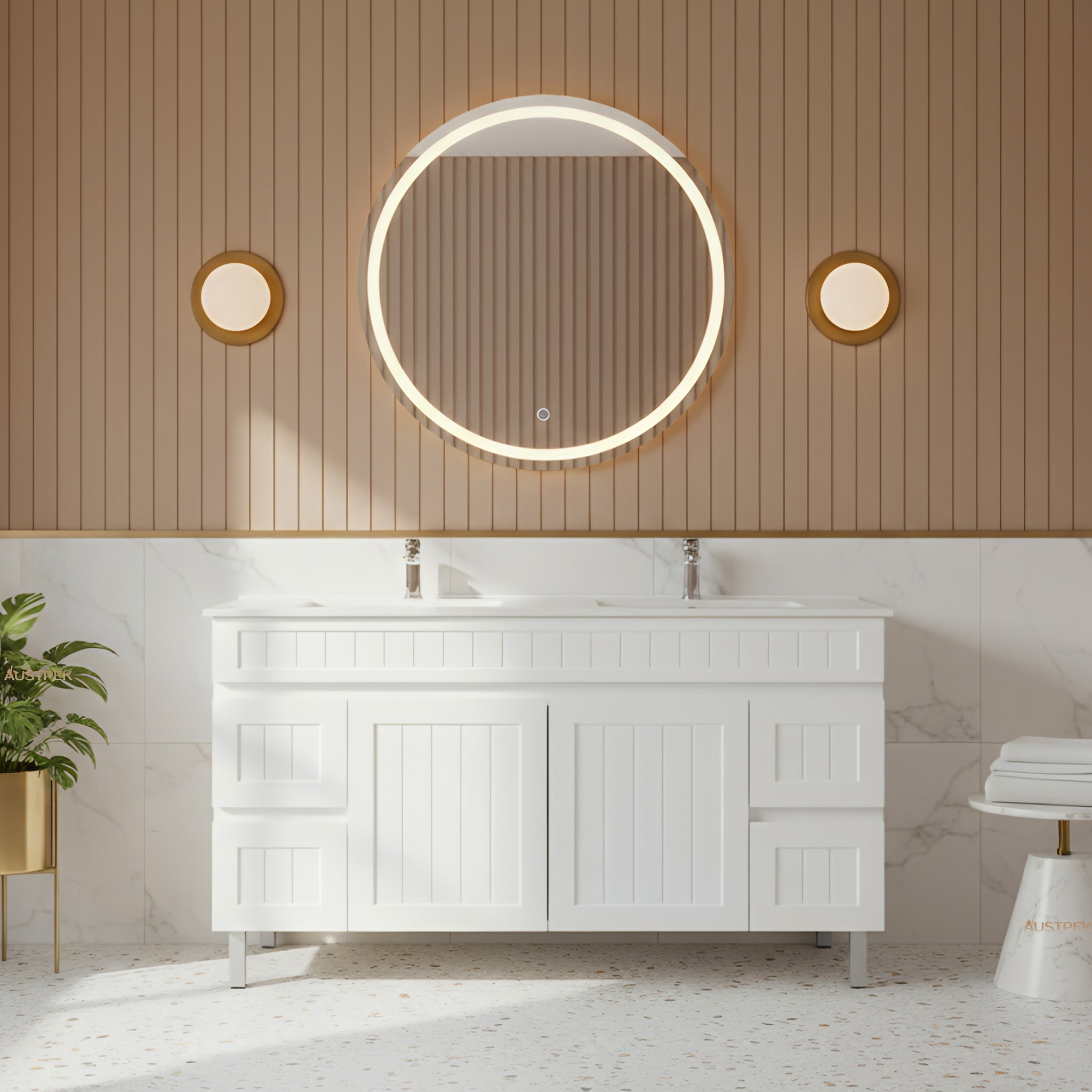 CETO ACACIA SHAKER MATTE WHITE 1500MM DOUBLE BOWL FLOOR STANDING VANITY