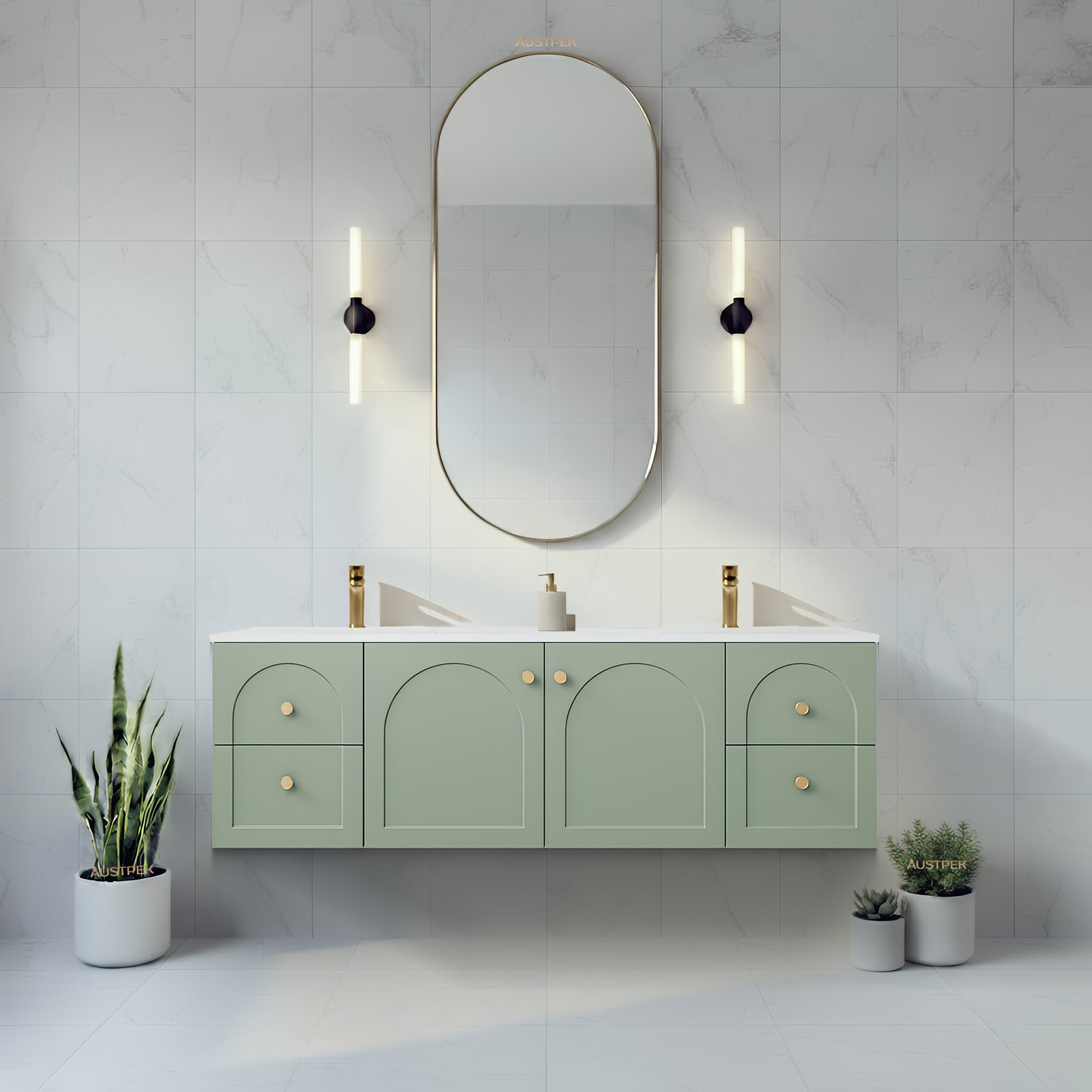 LUKKA CHESTER FEDERATION OLIVE GREEN 1500MM DOUBLE BOWL WALL HUNG VANITY
