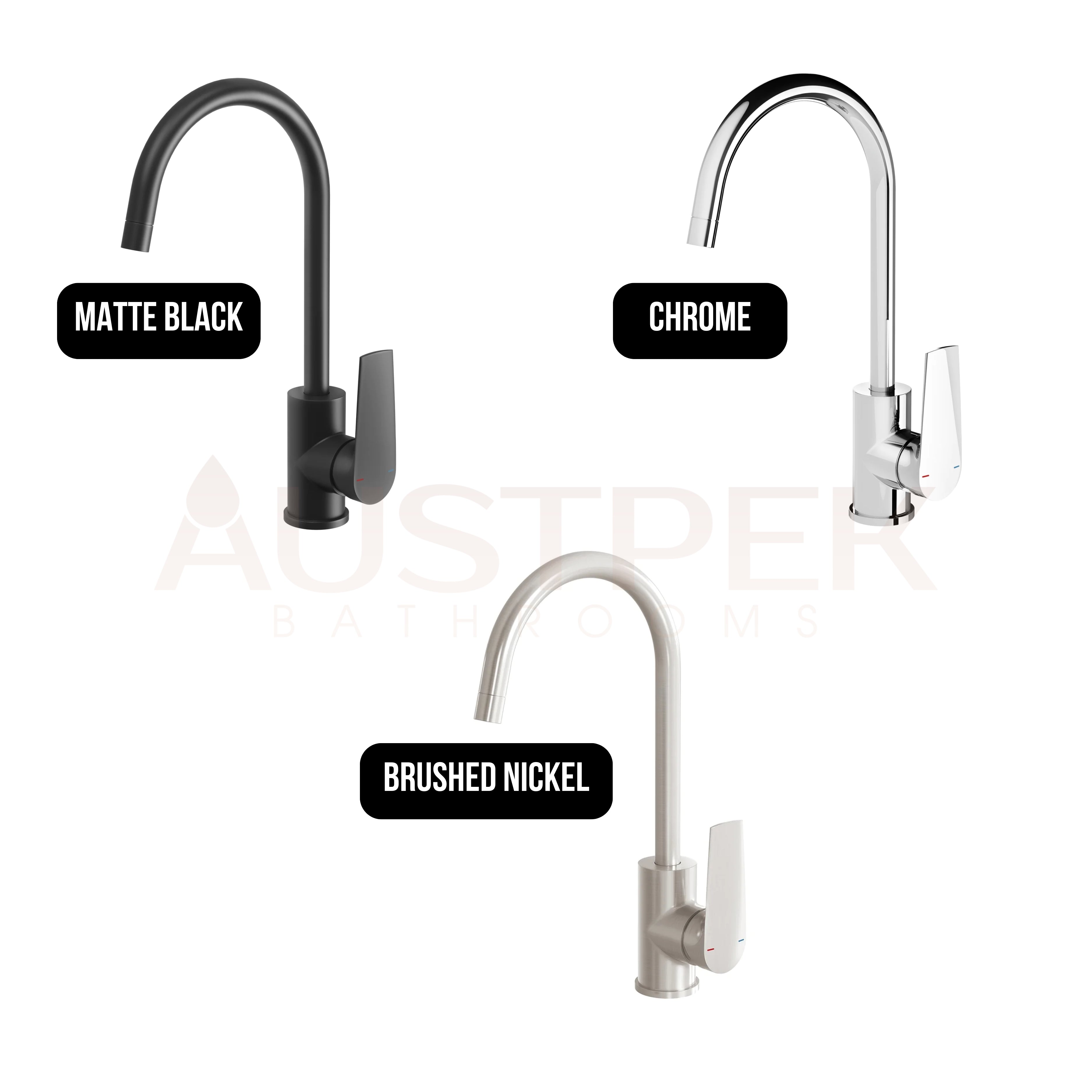 PHOENIX ARLO GOOSENECK LEAD FREE SINK MIXER 200MM BRUSHED NICKEL