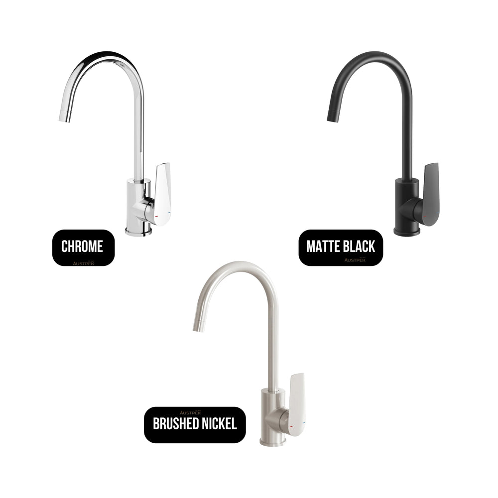 PHOENIX ARLO GOOSENECK SINK MIXER 200MM MATTE BLACK