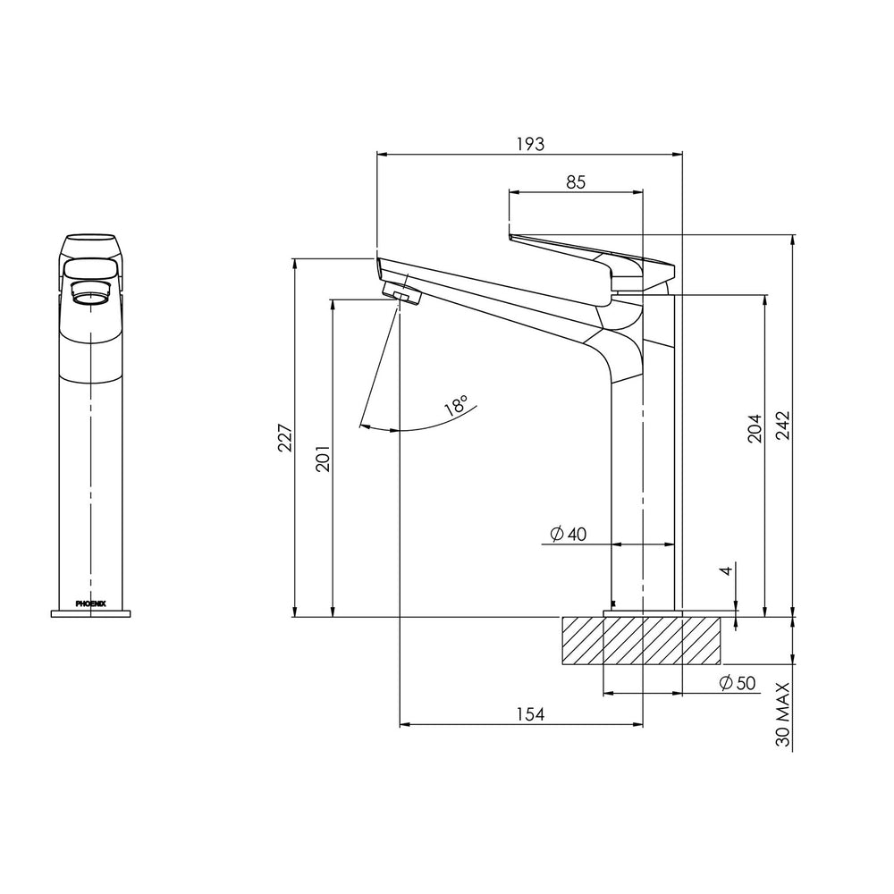PHOENIX ARLO LEAD FREE VESSEL MIXER 242MM BRUSHED GOLD