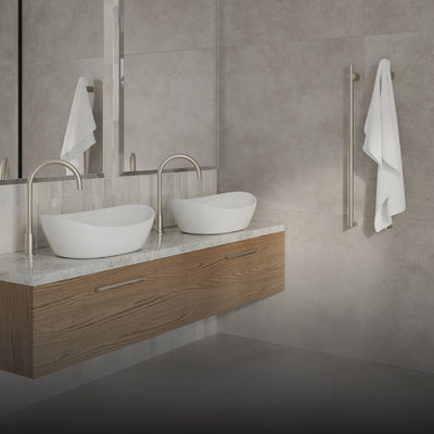 THERMOGROUP SLIMLINE ROUND VERTICAL HEATED SINGLE TOWEL RAIL POLISHED STAINLESS STEEL 900MM