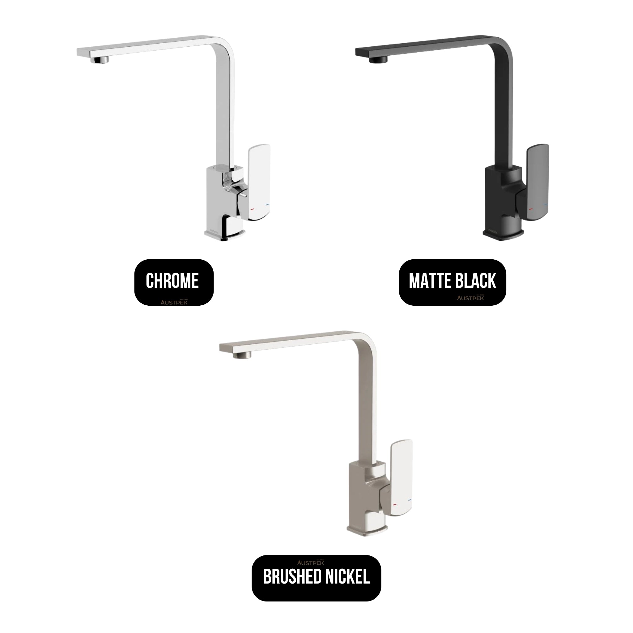 PHOENIX TEVA SQUARELINE LEAD FREE SINK MIXER 200MM BRUSHED NICKEL