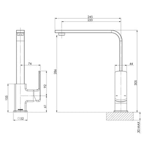 PHOENIX TEVA SINK MIXER SQUARELINE 305MM BRUSHED NICKEL
