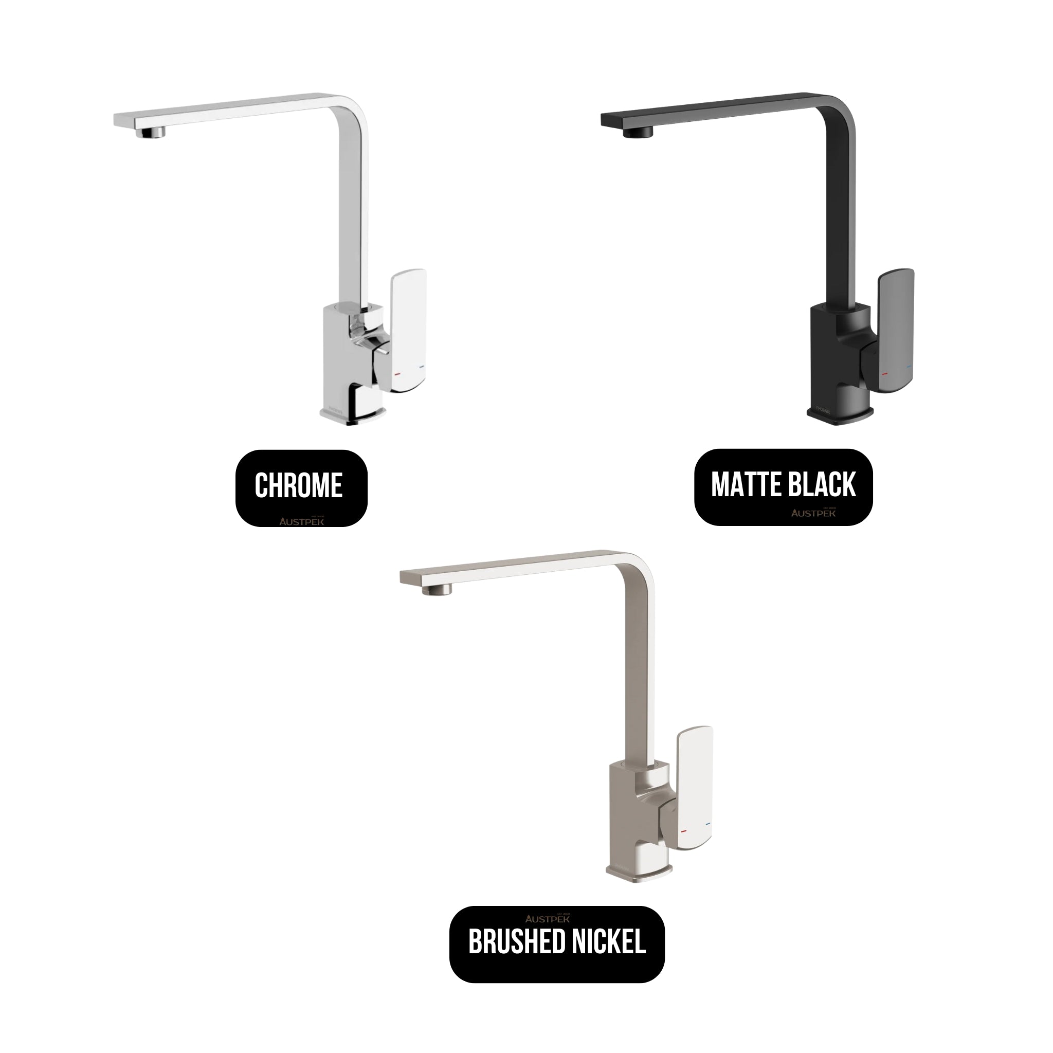 PHOENIX TEVA LEAD FREE SINK MIXER SQUARELINE 305MM BRUSHED NICKEL