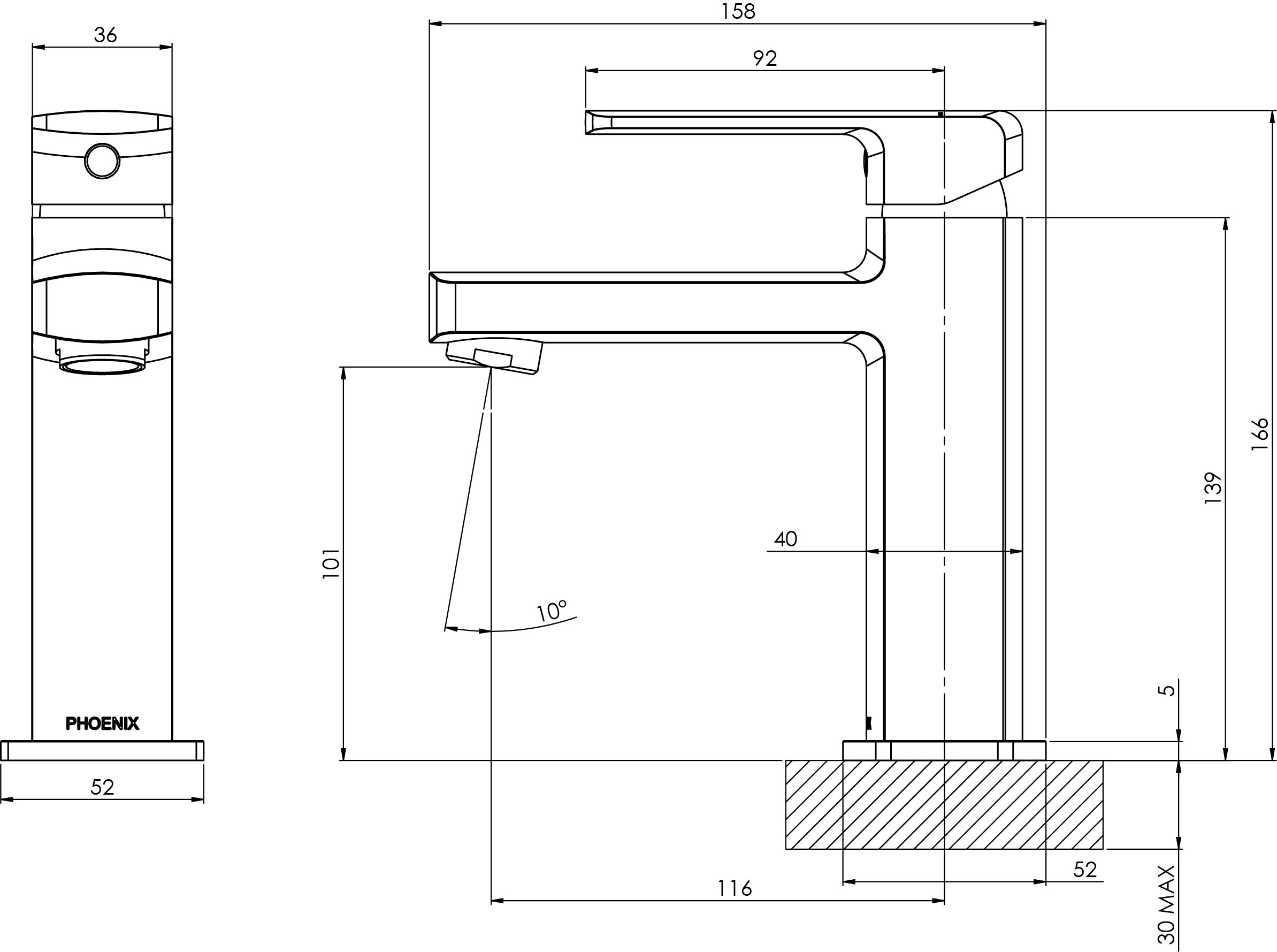 PHOENIX TEVA LEAD FREE BASIN MIXER 166MM MATTE BLACK