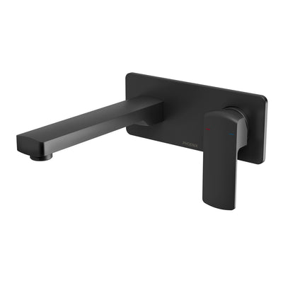 PHOENIX TEVA LEAD FREE WALL BASIN / BATH MIXER SET WITH TRIM KIT AND BODY 200MM MATTE BLACK
