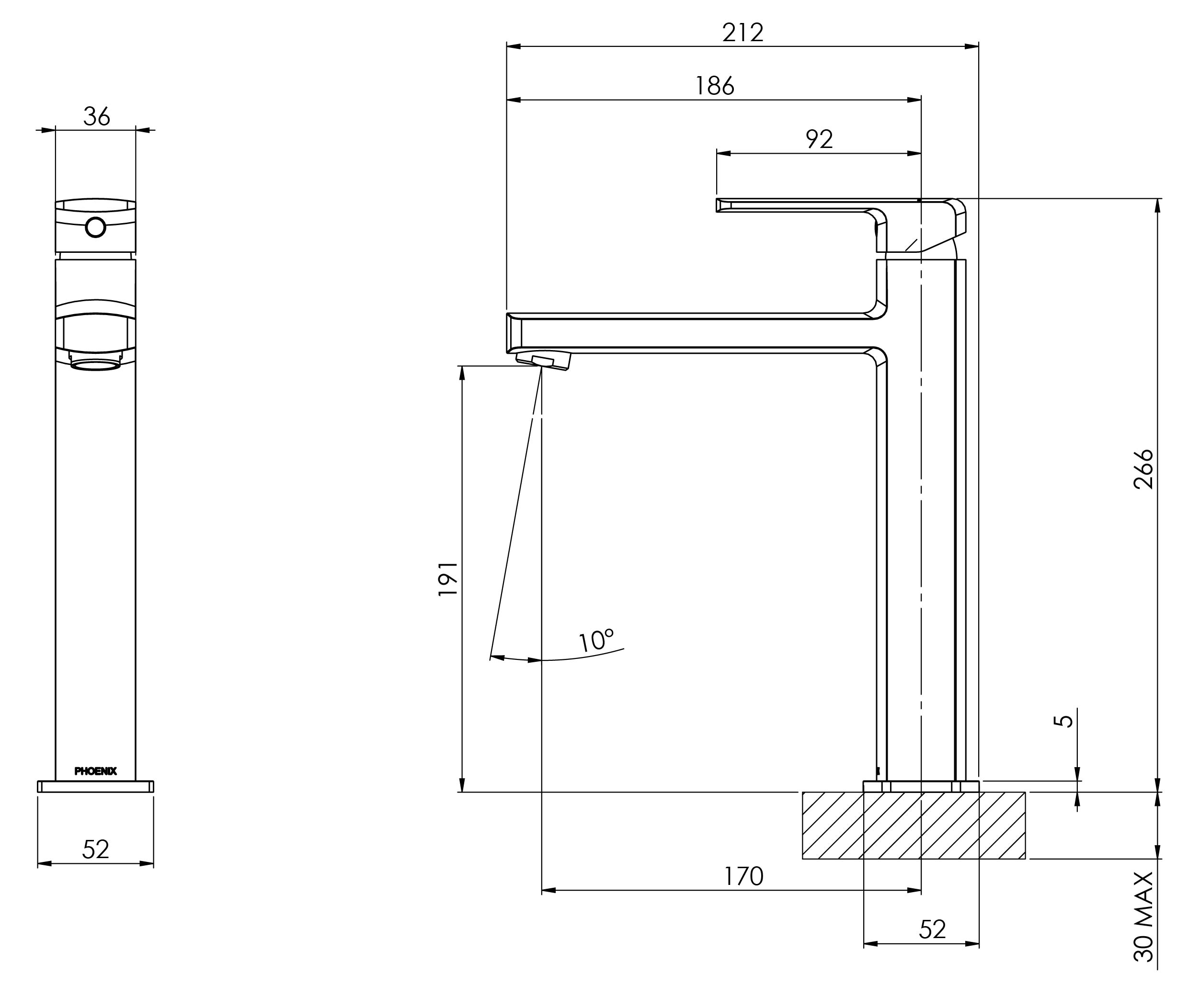 PHOENIX TEVA LEAD FREE VESSEL MIXER 266MM MATTE BLACK