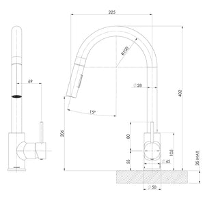 PHOENIX PINA PULL OUT SINK MIXER 230MM CHROME