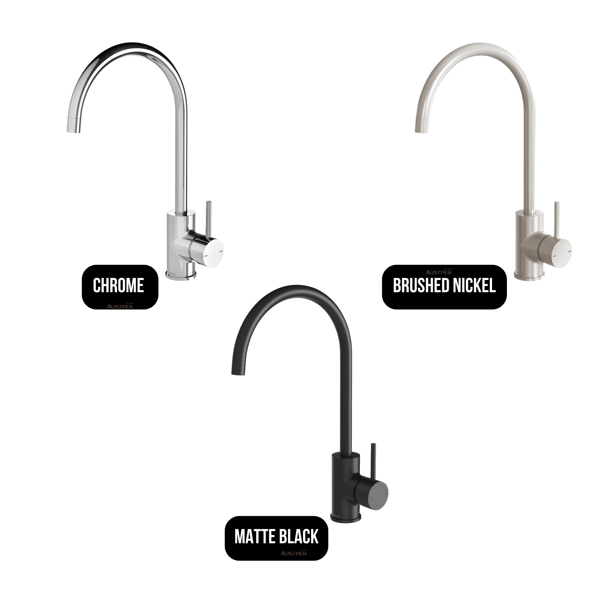 PHOENIX PINA GOOSENECK LEAD FREE SINK MIXER 374MM BRUSHED NICKEL