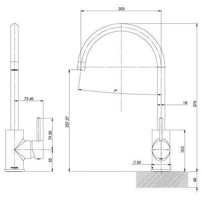 PHOENIX PINA GOOSENECK LEAD FREE SINK MIXER 374MM BRUSHED NICKEL