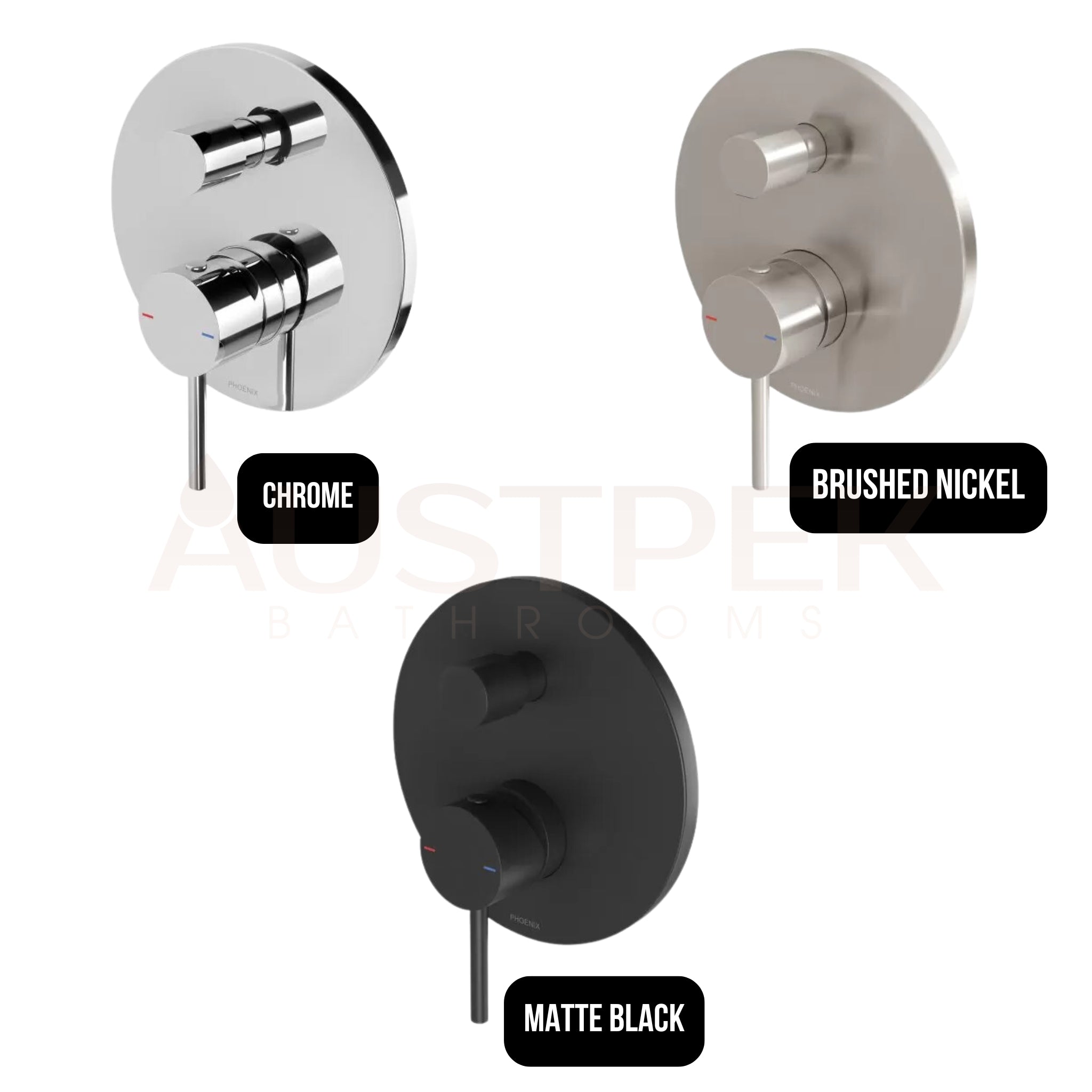 PHOENIX PINA SHOWER AND BATH DIVERTER MIXER WITH TRIM KIT AND BODY MATTE BLACK