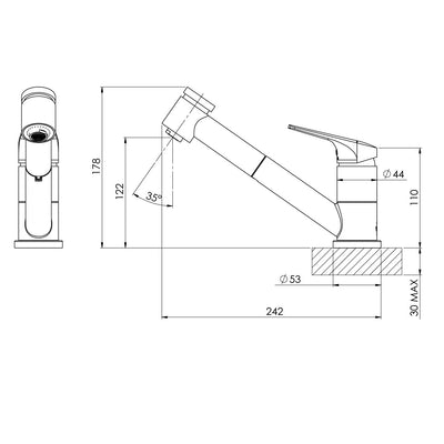 PHOENIX IVY MKII LEAD FREE PULL-OUT SINK MIXER 242MM MATTE BLACK