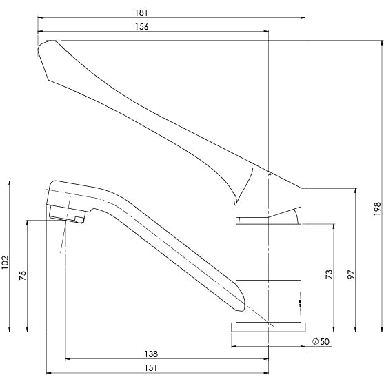 PHOENIX IVY MKII LEAD FREE EXTENDED HANDLE SWIVEL BASIN MIXER 198MM CHROME