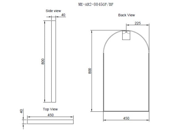 RIVA FRAMED ARCH MIRROR WALL MOUNTED BRUSHED NICKEL 450X800MM