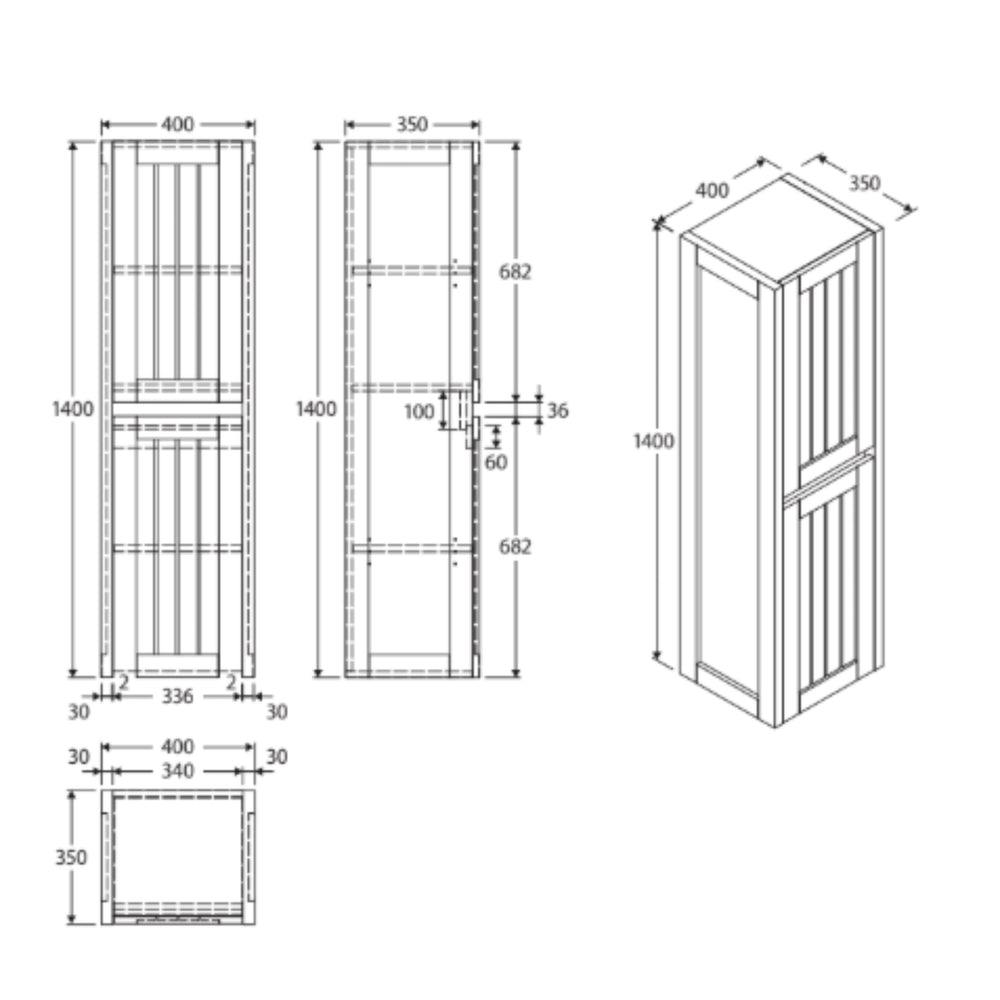 FIENZA HAMPTON TALL BOY SATIN WHITE 400X1400MM