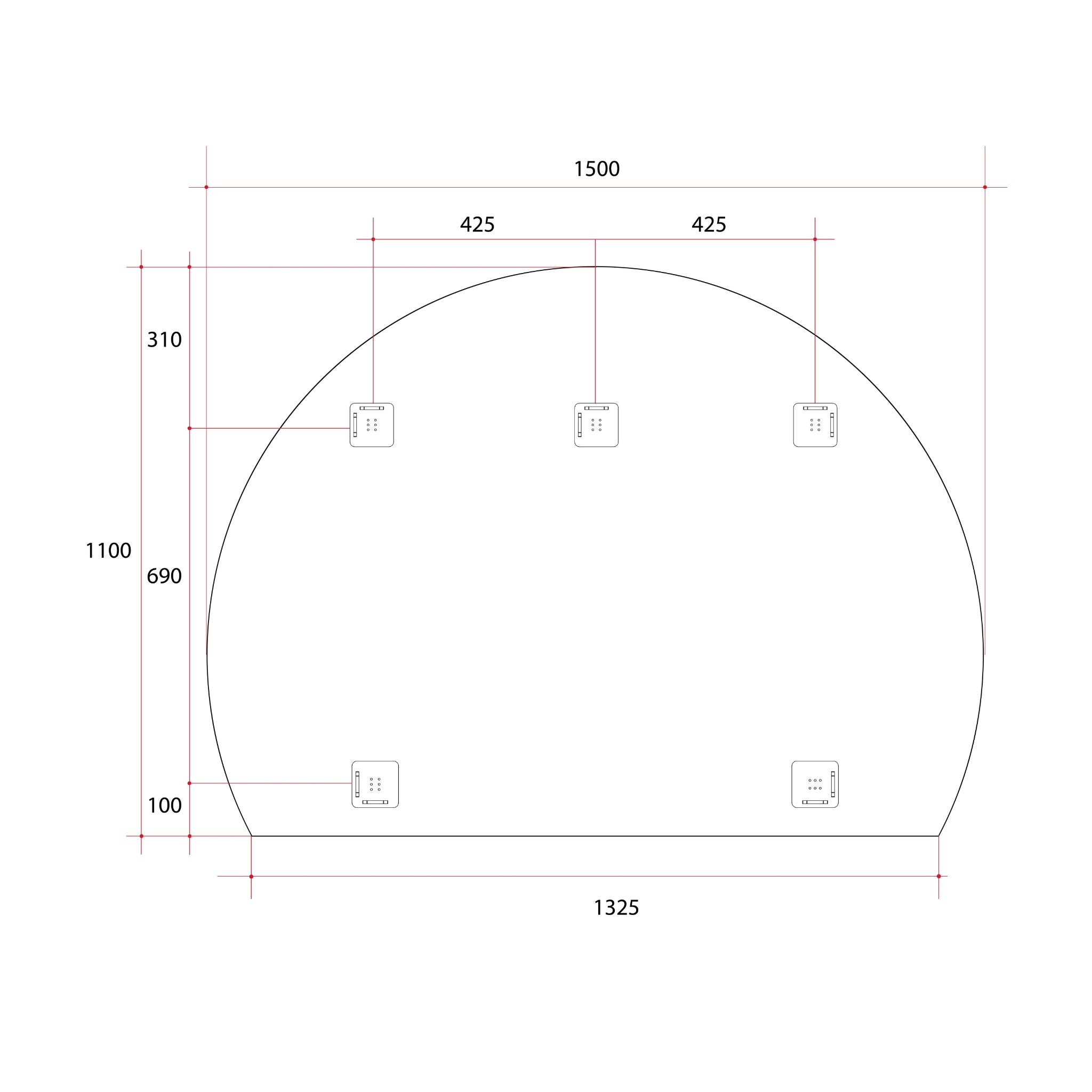 THERMOGROUP ABLAZE STANDARD D-SHAPE POLISHED EDGE HUNG MIRROR 1500X1100MM