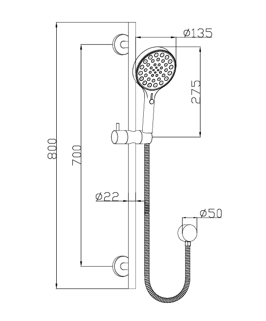 IKON SULU II RAIL SHOWER MATT BLACK - Technical Diagram