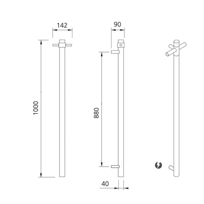 OLIVERI VENICE STAINLESS STEEL HEATED VERTICAL TOWEL RAIL BRUSHED NICKEL 1000MM