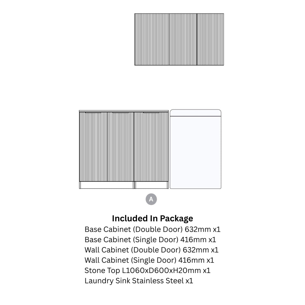 OTTI HAVANA WOODLAND OAK FLUTED 1715MM LAUNDRY AND WALL CABINET WITH STONE TOP & SINK (PACKAGE-A)