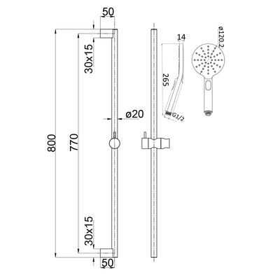 IKON CORA RAIL SHOWER 800MM STAINLESS STEEL