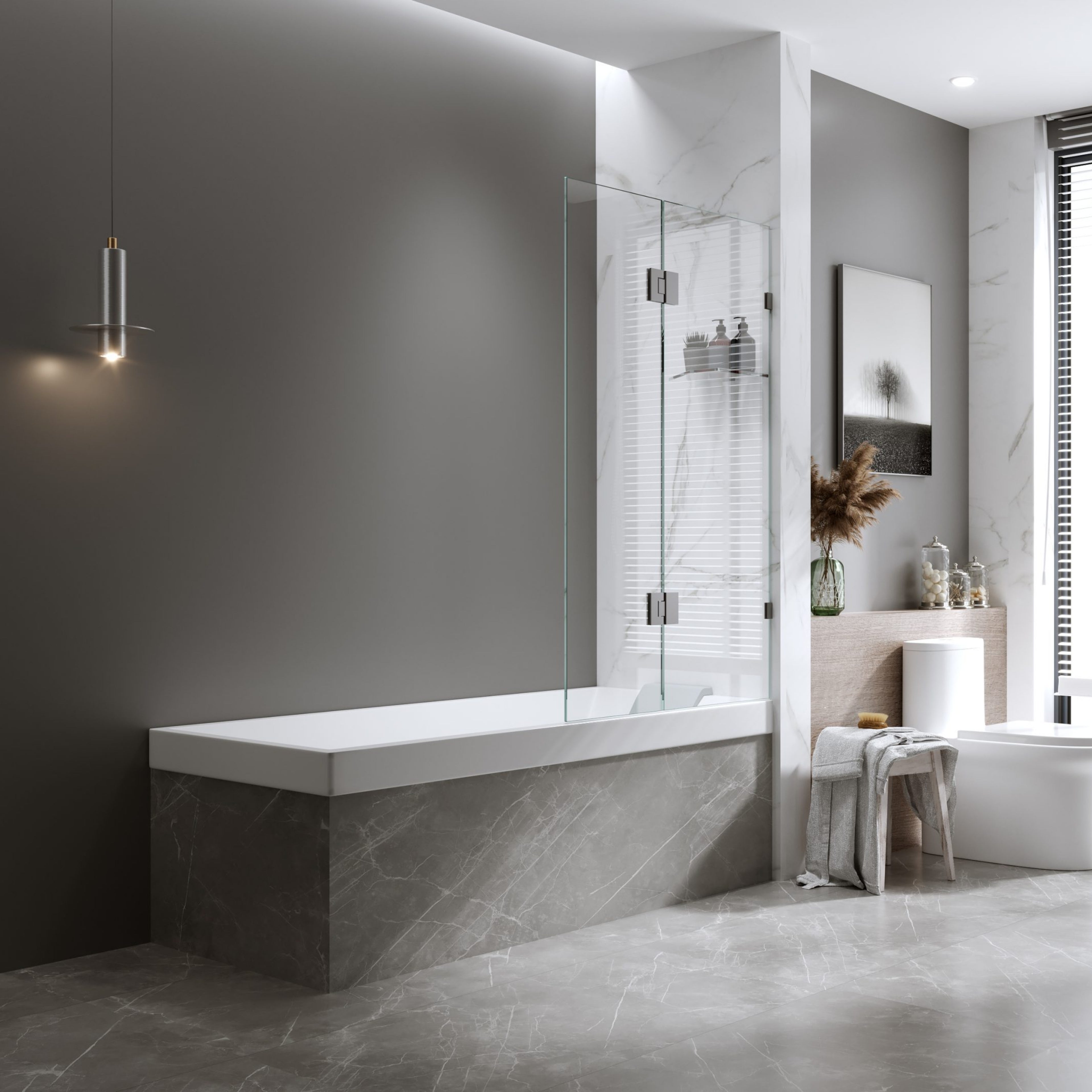 BELLA VISTA FRAMELESS FIXED AND SWING PANEL BATH SHOWER SCREEN GUN METAL