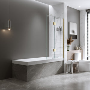 BELLA VISTA FRAMELESS FIXED AND SWING PANEL BATH SHOWER SCREEN FRENCH GOLD