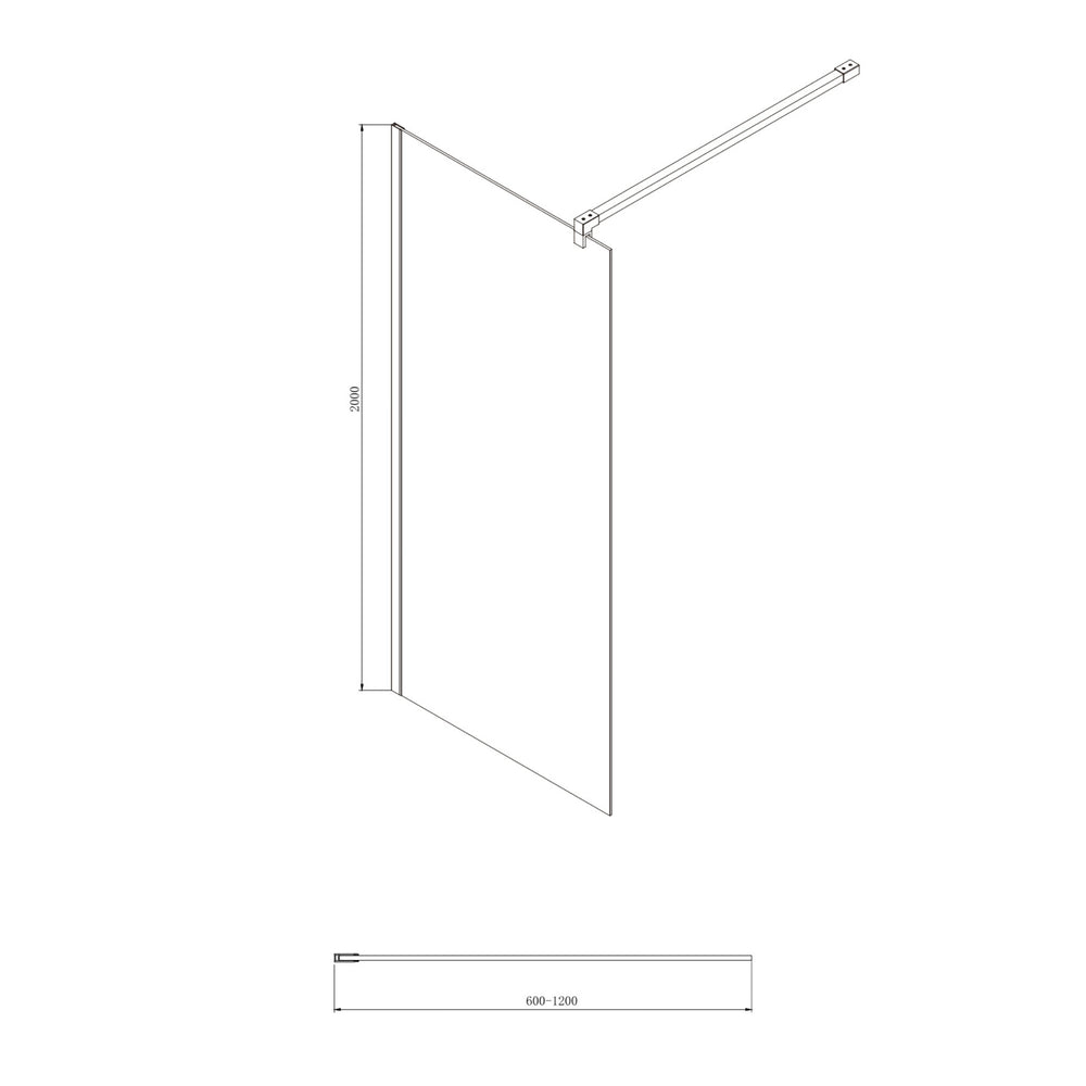COVEY FRAMELESS WALK IN DARK GLASS SINGLE FIXED PANEL WITH WALL CHANNEL MATTE BLACK