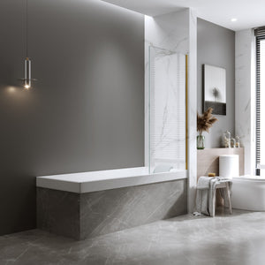 BELLA VISTA FRAMELESS FIXED OVER BATH SHOWER SCREEN SHINY GOLD