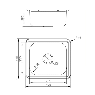 IKON SINGLE BOWL ABOVE MOUNT SINK STAINLESS STEEL 490MM