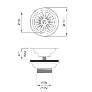 OLIVERI BASKET WASTE WITH EXTENDED SCREW LENGTH 118MM BLACK