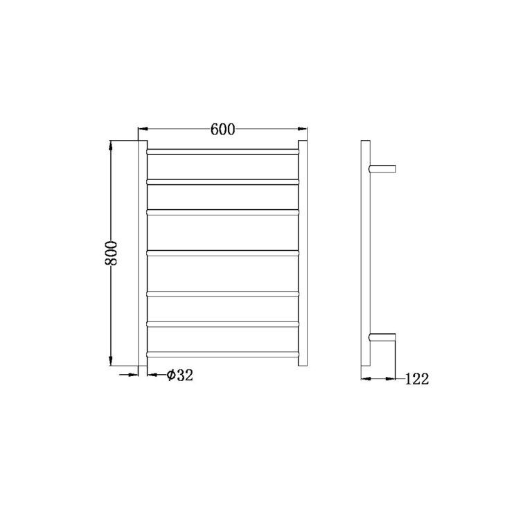 NERO NON-HEATED TOWEL LADDER MATTE BLACK 600MM