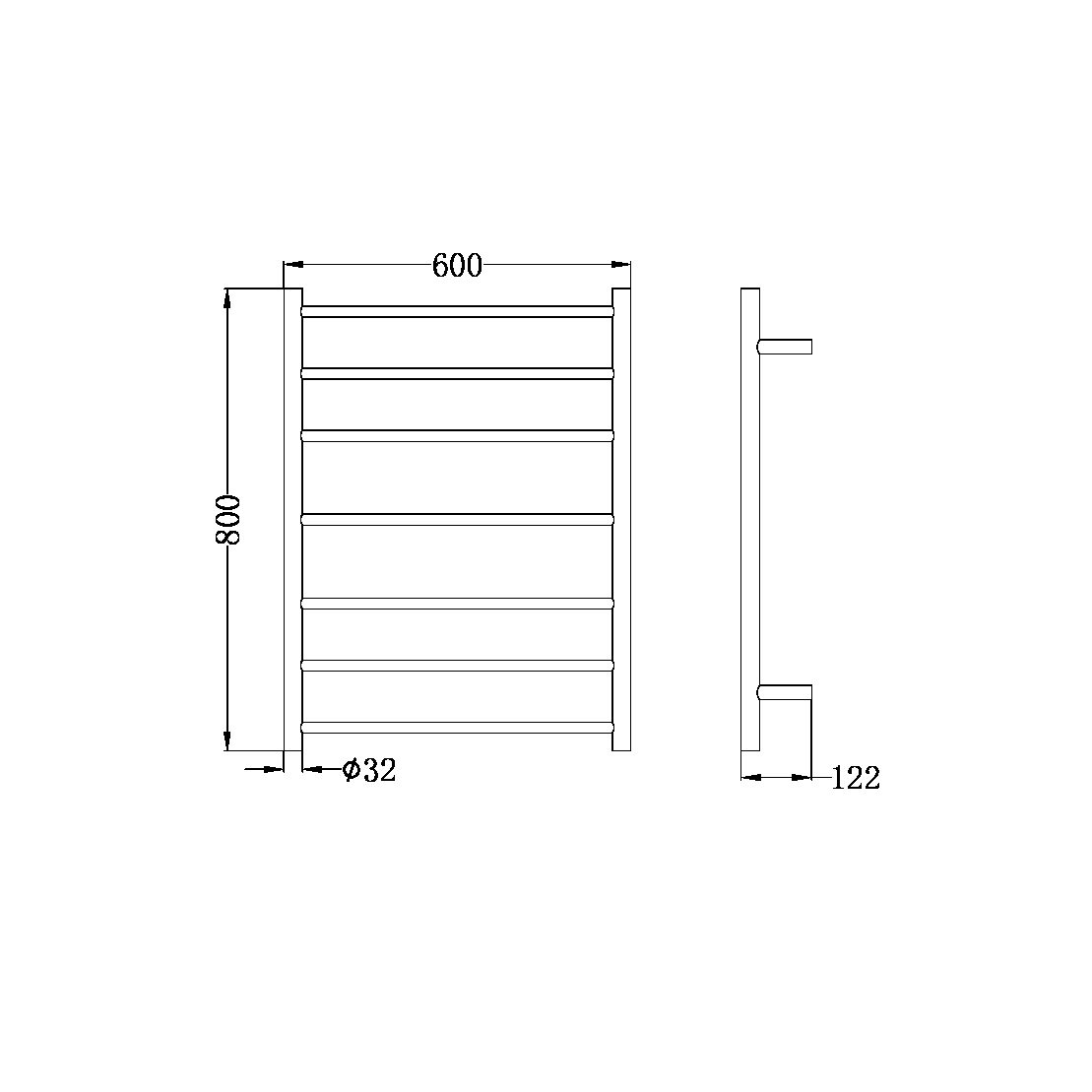 NERO NON-HEATED TOWEL LADDER BRUSHED BRONZE 600MM