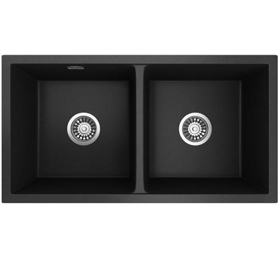 SEIMA OROS 820 DOUBLE BOWL KITCHEN SINK SILK MATTE BLACK 820MM