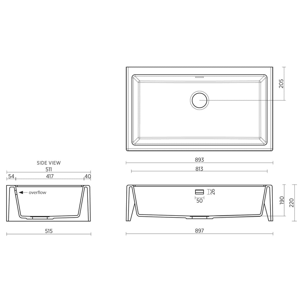 SEIMA OROS 900 SINGLE BOWL APRON FRONT KITCHEN AND LAUNDRY SINK SILK MATTE BLACK 900MM
