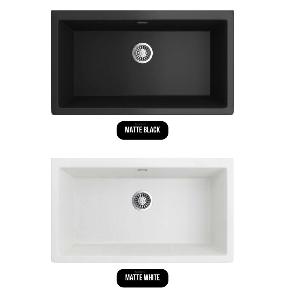 SEIMA OROS 900 SINGLE BOWL APRON FRONT KITCHEN AND LAUNDRY SINK SILK MATTE BLACK 900MM