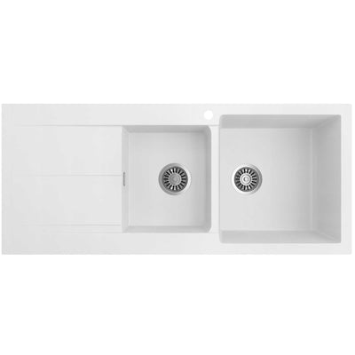 SEIMA OROS 1160 1 & 3/4 DOUBLE BOWL KITCHEN SINK WITH TAPHOLE AND DRAINER SILK MATTE WHITE 1160MM