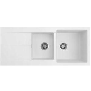 SEIMA OROS 1160 1 & 3/4 DOUBLE BOWL KITCHEN SINK WITH DRAINER SILK MATTE WHITE 1160MM
