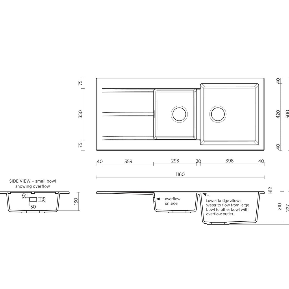 SEIMA OROS 1160 1 & 3/4 DOUBLE BOWL KITCHEN SINK WITH DRAINER SILK MATTE WHITE 1160MM