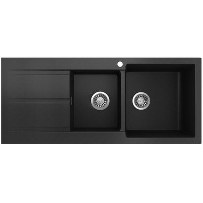 SEIMA OROS 1160 1 & 3/4 DOUBLE BOWL KITCHEN SINK WITH TAPHOLE AND DRAINER SILK MATTE BLACK 1160MM
